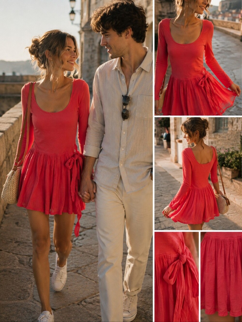 Free People Bright Pink Ruffle Hem Dress with Side Tie